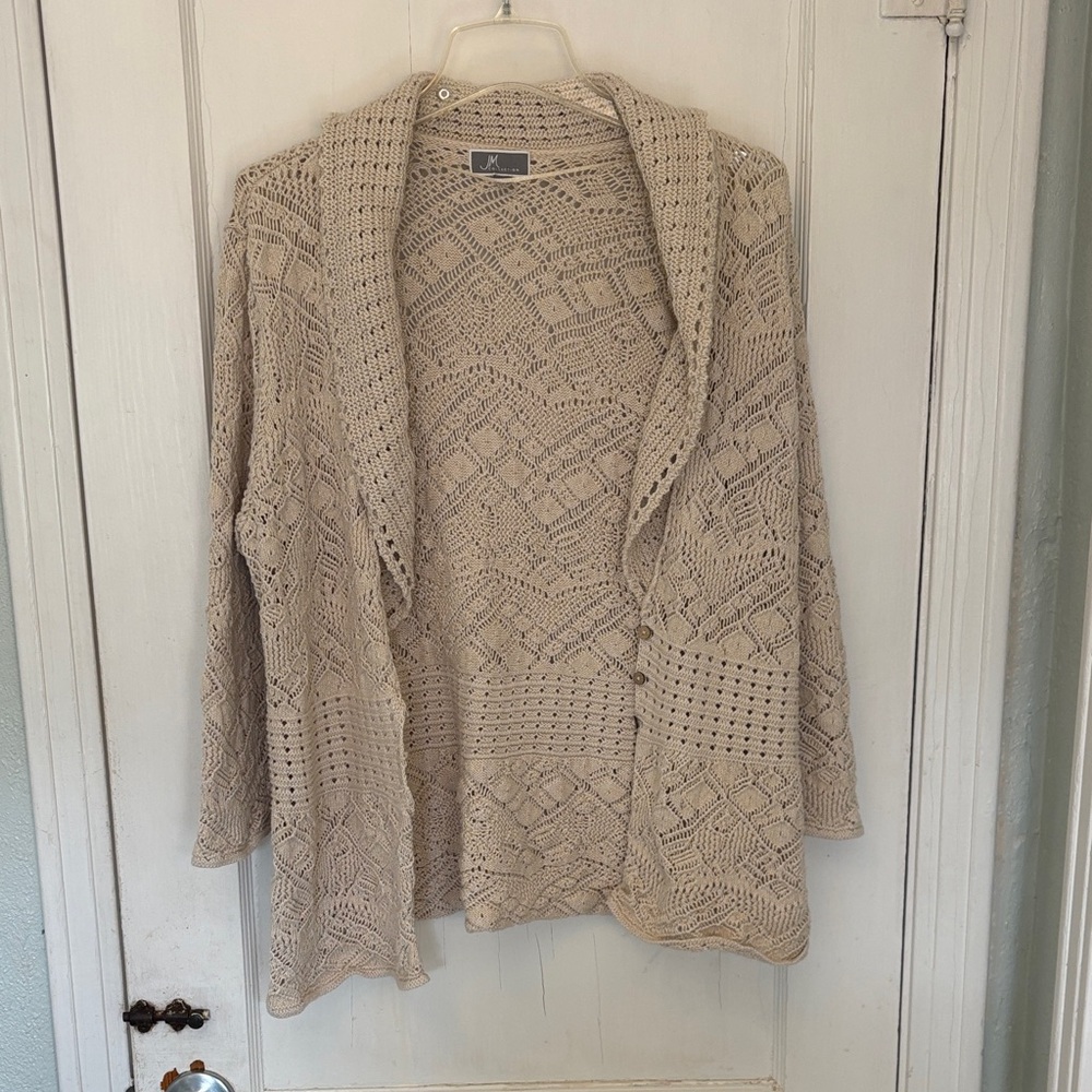 JM Collection Textured Beige knit  Cardigan - Picture 4 of 7